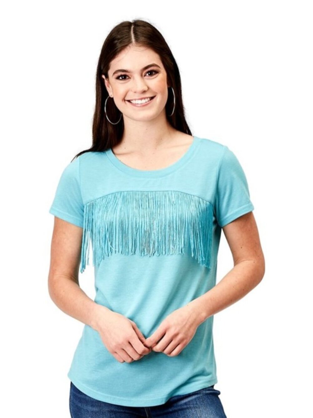 Roper Women's Light Blue Fringe Tee Shirt